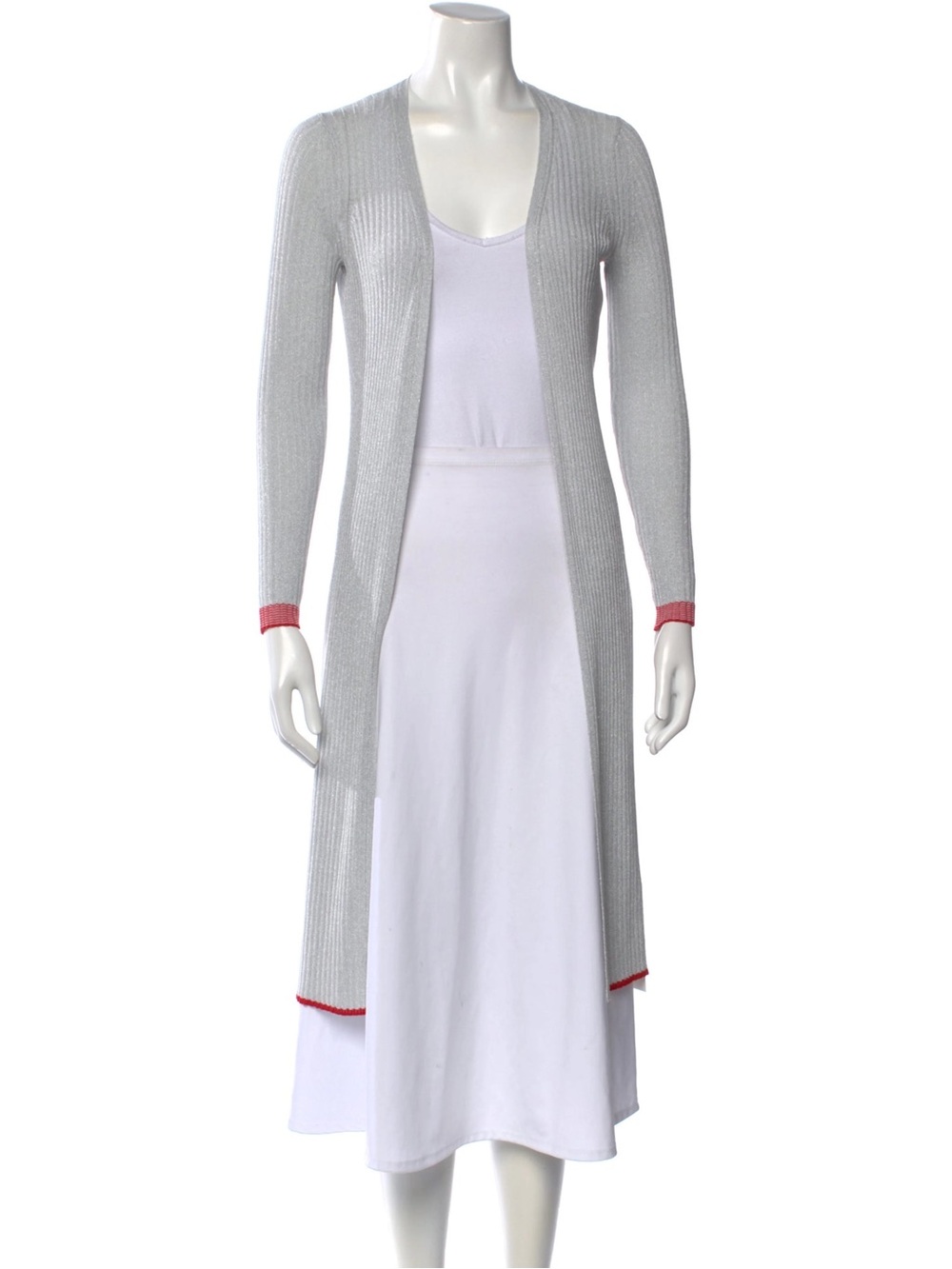 Rag & Bone Duster Cardigan Ribbed Silver
Longline Sweater Metallic Red Trim